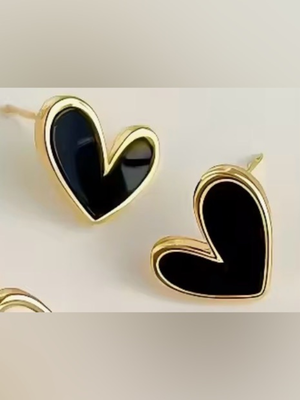 Gold and Black Heart Stud Earrings by